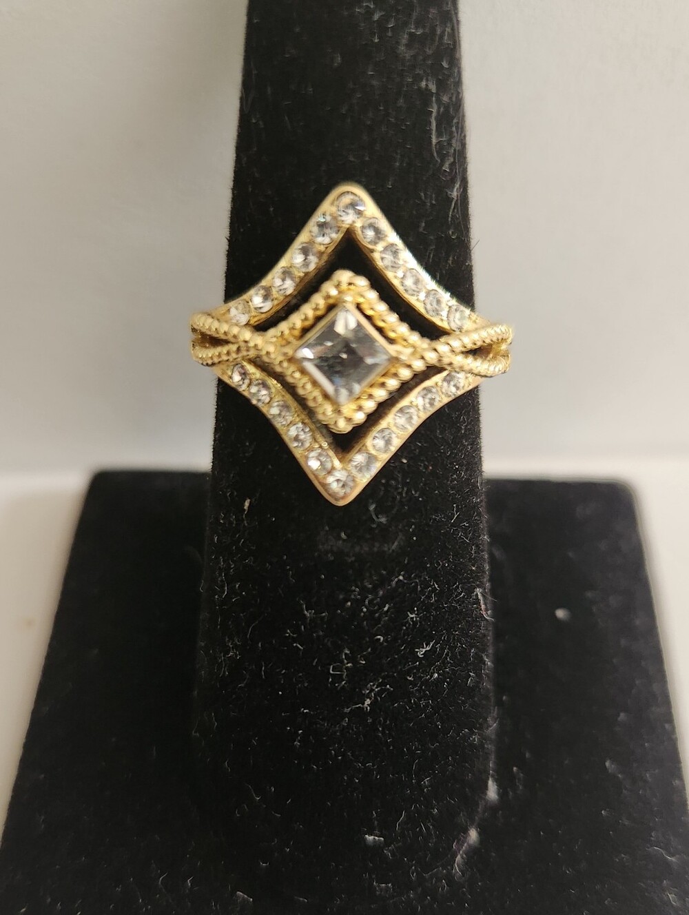 Gold-Tone Clear Crystal Statement Ring